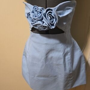 Blue Strapless Sheath Dress for Prom